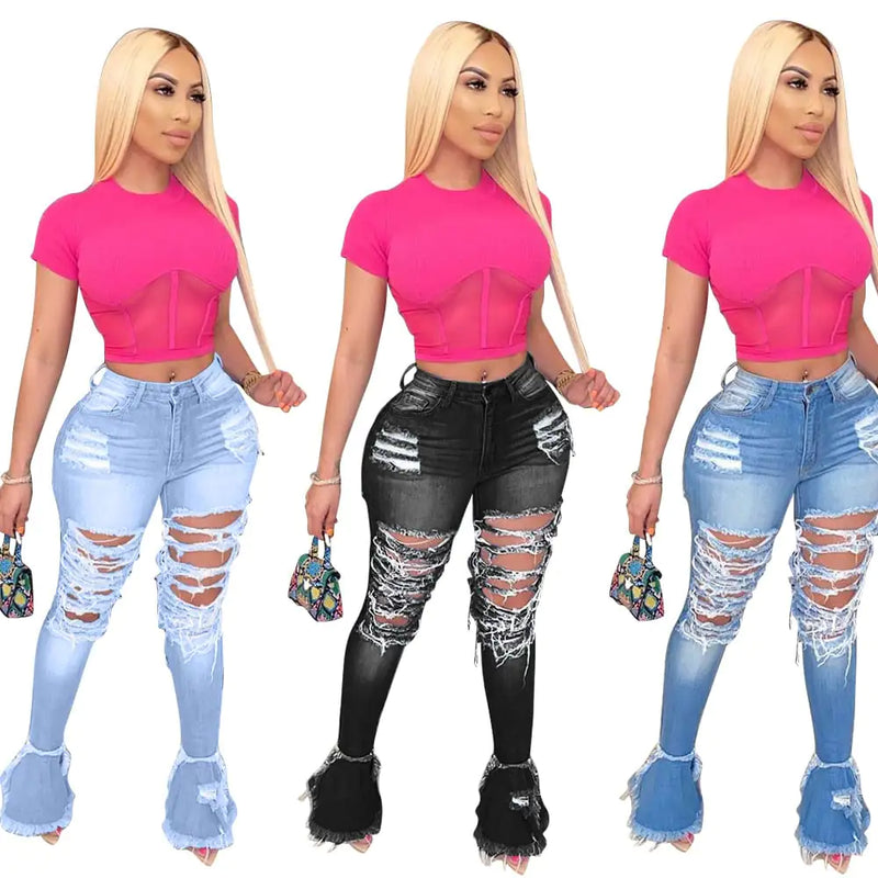 Fringed Hole Classic Jeans