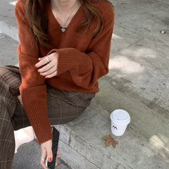 Korean Style Loose V-Neck Knit Sweater for Women