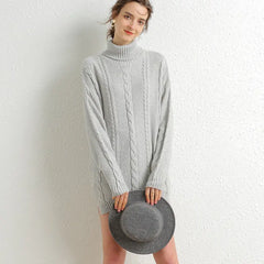 Women's Merino Wool Turtleneck Dress Sweater (Mid-Length)