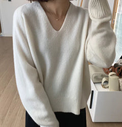 Korean Style Loose V-Neck Knit Sweater for Women