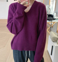 Korean Style Loose V-Neck Knit Sweater for Women