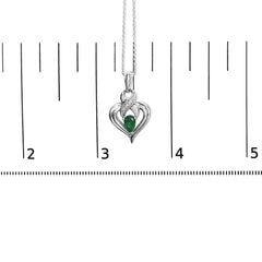 .925 Sterling Silver 6x4mm Pear Emerald and Diamond Accent Heart Pendant Necklace (H-I Color, SI1-SI2 Clarity) - 18 Inches