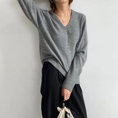 Korean Style Loose V-Neck Knit Sweater for Women