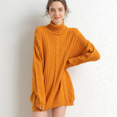 Women's Merino Wool Turtleneck Dress Sweater (Mid-Length)