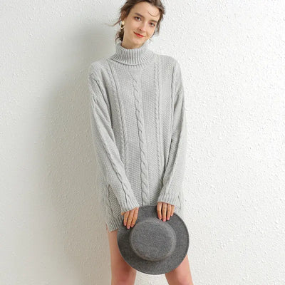 Women's Merino Wool Turtleneck Dress Sweater (Mid-Length)