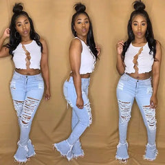 Fringed Hole Classic Jeans