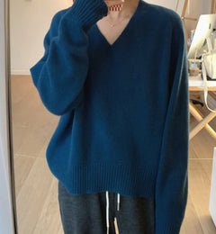 Korean Style Loose V-Neck Knit Sweater for Women