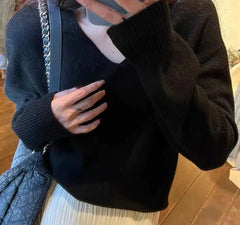 Korean Style Loose V-Neck Knit Sweater for Women