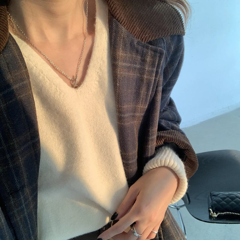 Korean Style Loose V-Neck Knit Sweater for Women